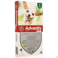 Advantix  40/ 200 chiens    < 4kg fl  4x0,4ml