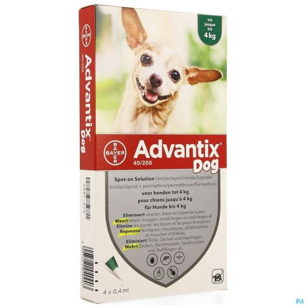 Advantix  40/ 200 chiens    < 4kg fl  4x0,4ml