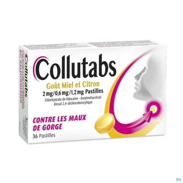 Collutabs miel citr.2mg/0,6mg/1,2mg past. sucer 36