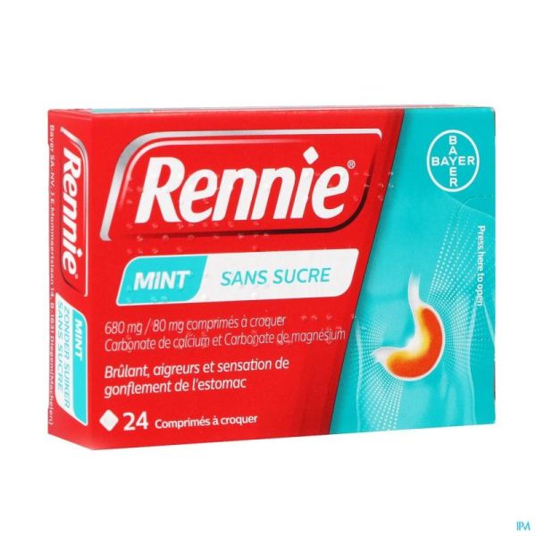 Rennie mint s/sucre comp a croquer 24