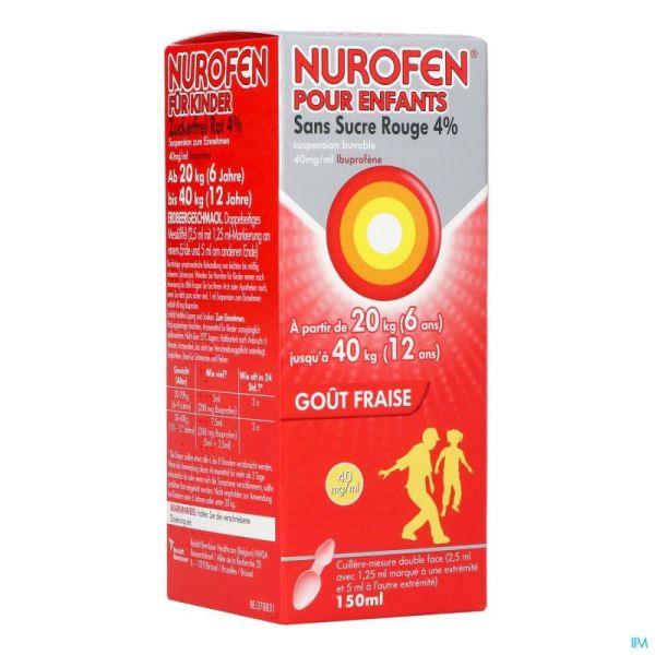 Nurofen enfant s/sucre 4% fraise susp buv 150ml