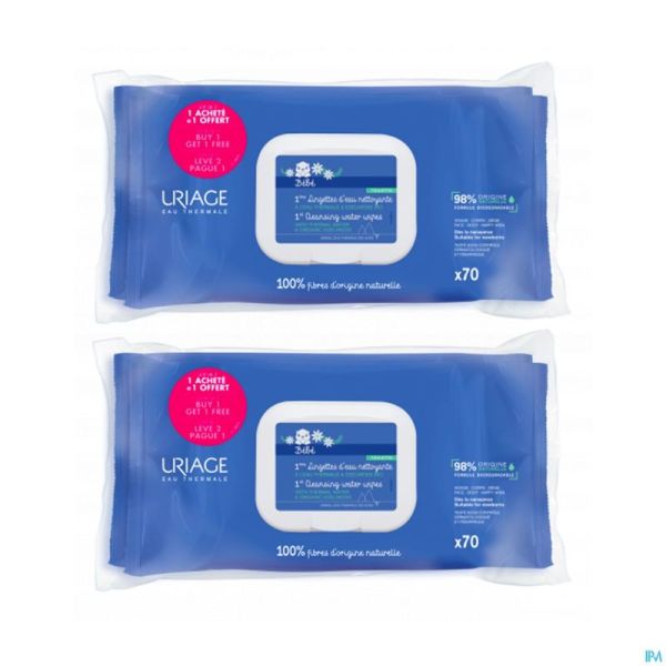 Uriage 1ere Lingettes Nettoyant Duo 2x70