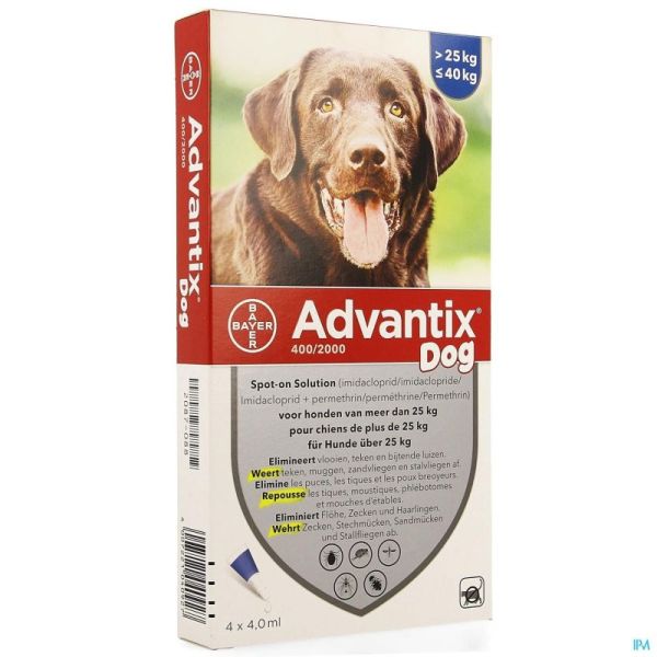 Advantix 400/2000 chiens    25<40kg fl  4x4,0ml