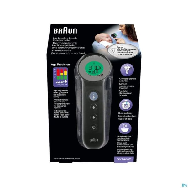 Braun thermometre s/cont.+contact age precis. noir