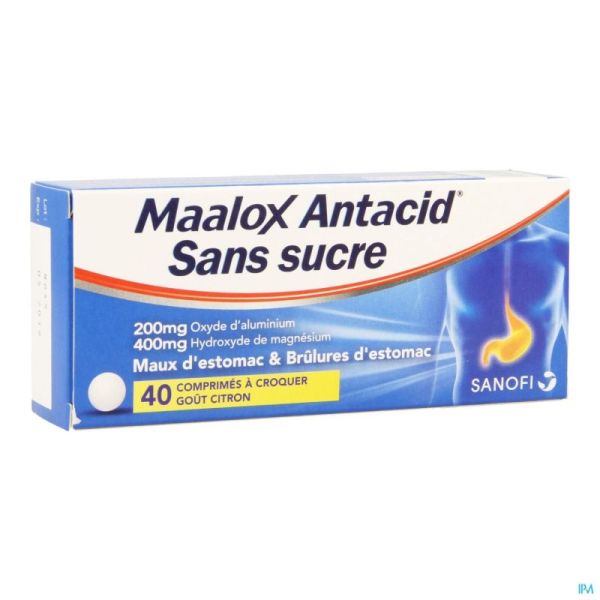 Maalox antacid ss lemon 200/400mg comp croq 40 bl.