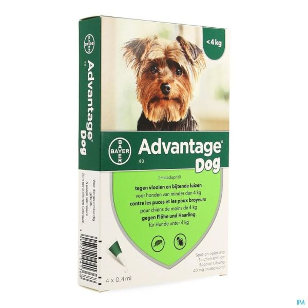 Advantage  40 chiens <4kg  4x0,4ml