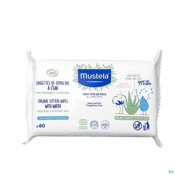 Mustela bio lingettes coton eau  60