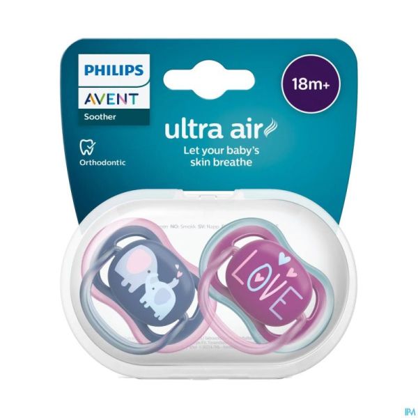 Philips avent sucette +18m ultra air elephant&love